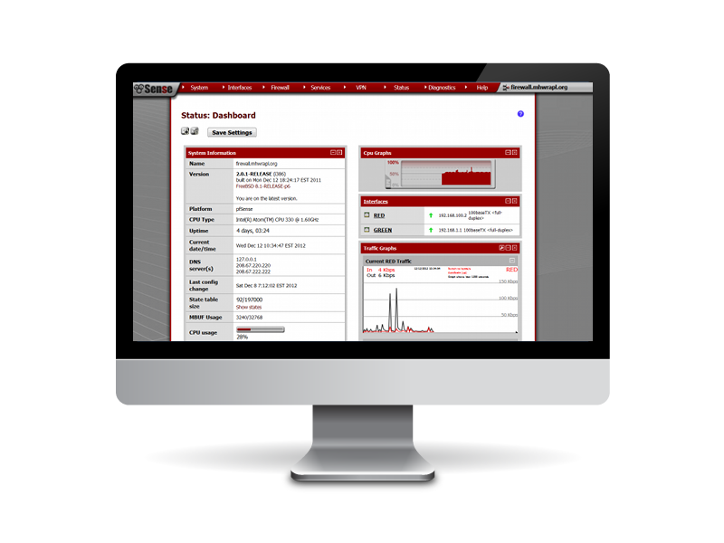 Preview of pfSense Admin Dashboard